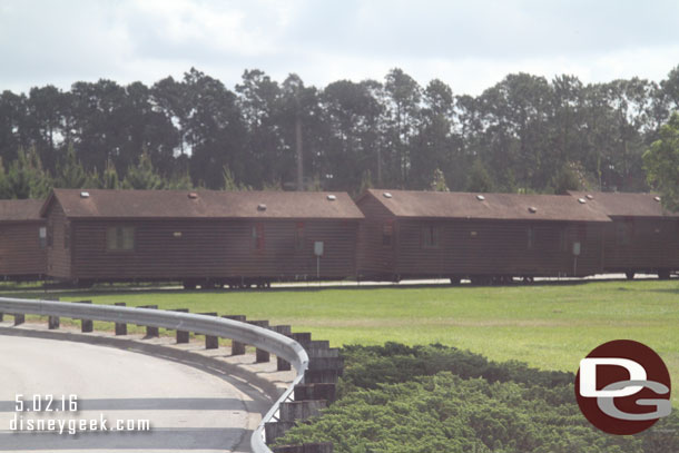 Cabins from Fort Wilderness parked in the old airfield area.