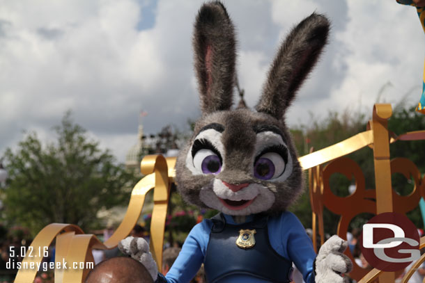 On the same float is Judy Hopps from Zootopia.