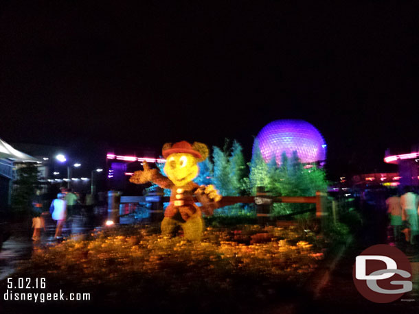 A blurry shot of Mickey as I passed by.  9:20ish now.