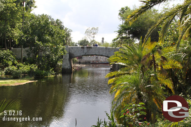 Looking back along the river at the Harambe bridge