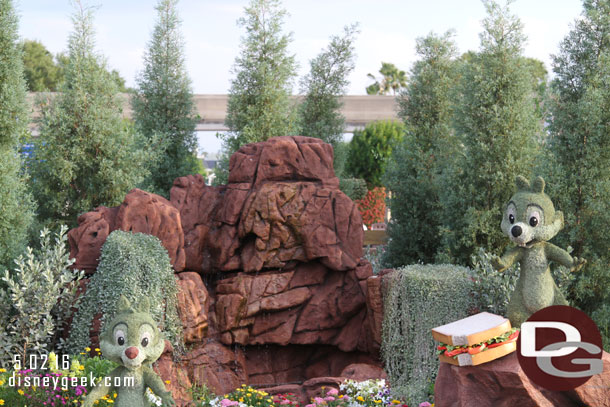 Chip and Dale topiaries are part of the National Parks tribute between Future World and World Showcase.