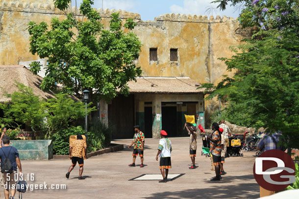 The acrobat group was out near the Harambe Theatre performing a soccer themed show.