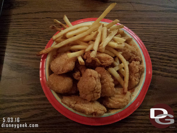 Dinner tonight was fried food for everyone.  Here are my nuggets (ordered without fries but as you see somehow still got them).