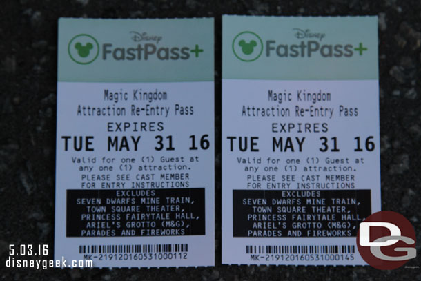 For our delay they issued a paper FastPass+ to use.  Notice the exclusions.  Also interesting it was good for the rest of the month.  Surprised it was not electronic and added to our bands.