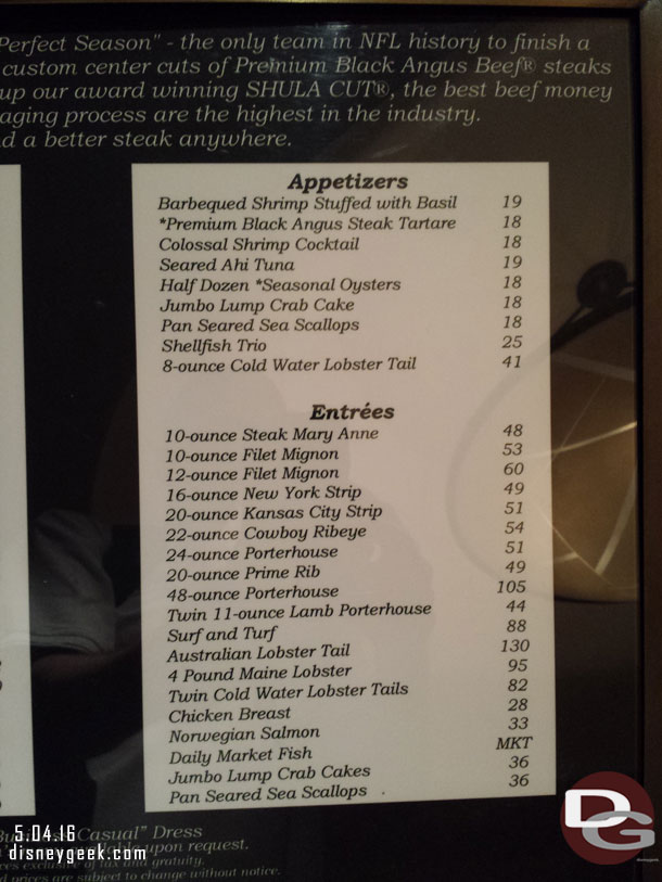 A portion of the menu.