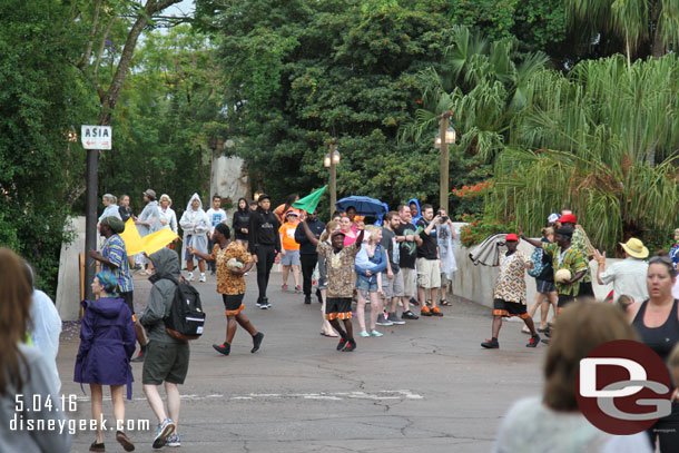 As we made our way out to Africa the acrobats were heading toward the theatre with flags and soccer balls.