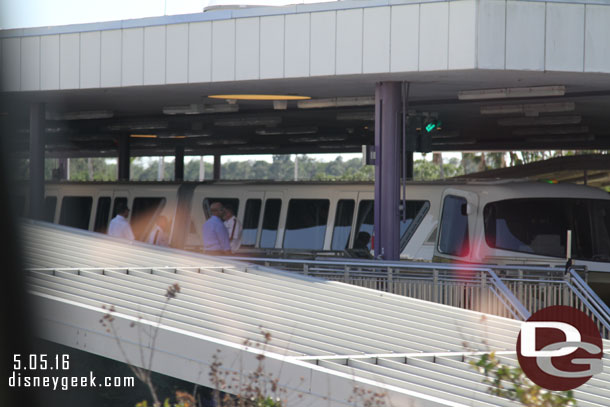 Here you can see cast members on the platform with what I assume is the test Monorail.