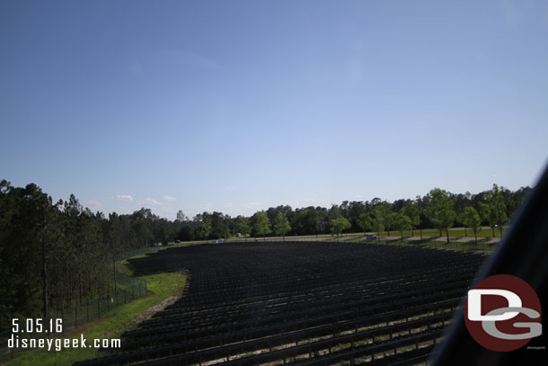 Passing over the solar farm near the entrance to Epcot.  Too bad they have to point away so the view from the Monorail is not overly interesting the back of the panels.