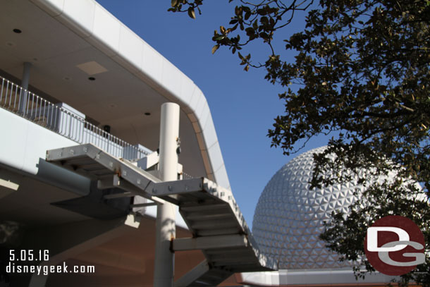 A new emergency staircase under construction at the Epcot monorail station.