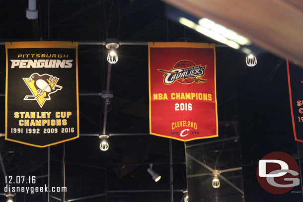 Went to lunch at the ESPN Club.  The Cavaliers banner over the bar (and Penguins too).