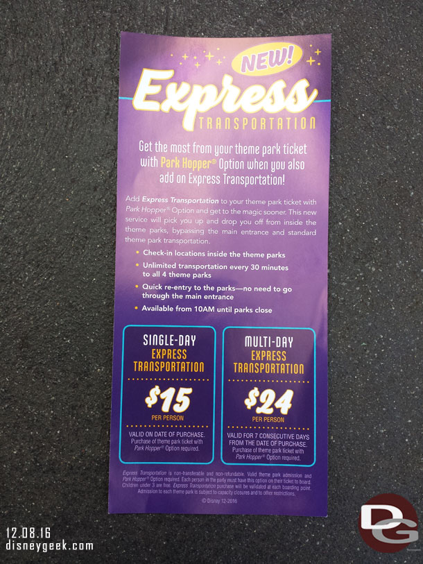 A handout with details of the new Express bus service.