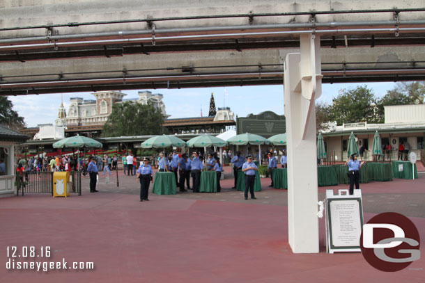 Plenty of security cast members waiting for the party guests to start arriving.