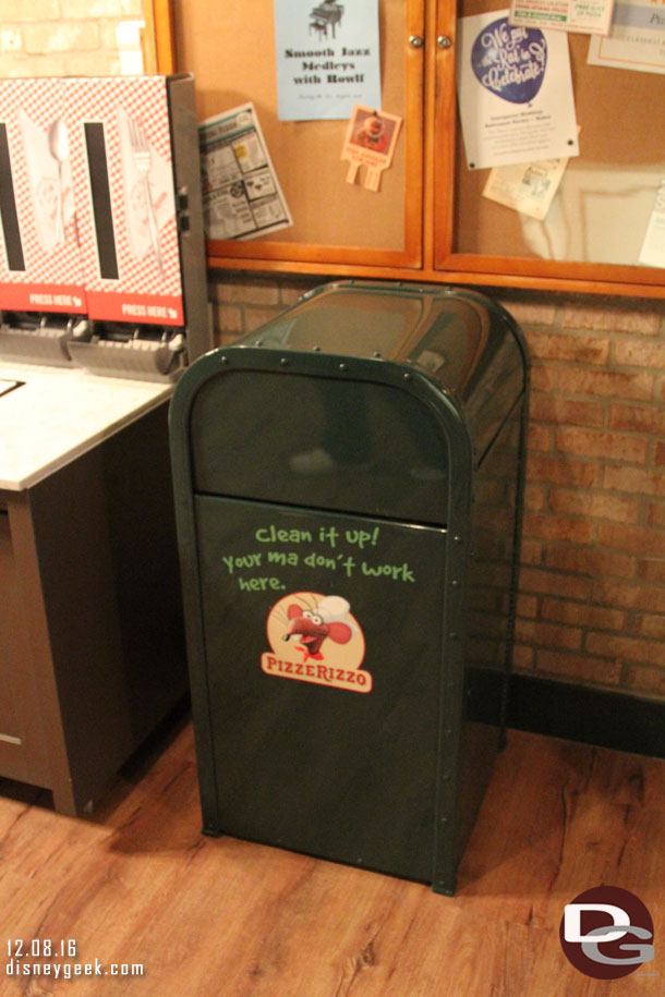 The trash cans also have different sayings on them.