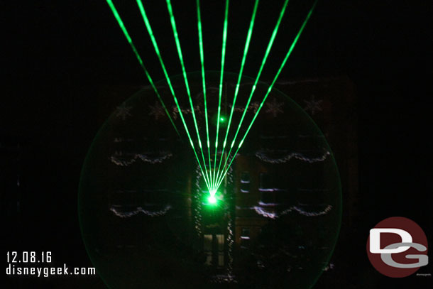 Lasers come from the theater, the side as well as projection towers.