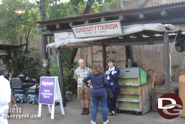 The new express bus service stop is near the safari entrance/parade gate.