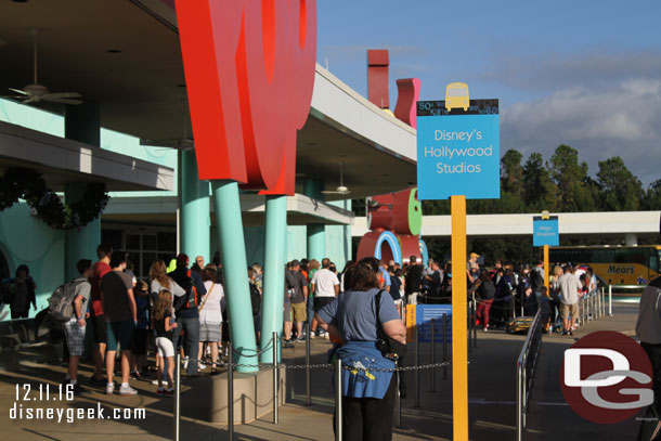 Only line was at the Magic Kingdom and it wrapped outside the queue and down to the studios queue.  Glad I was not going there.