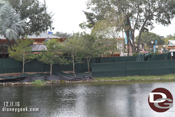 Walls up on the other side of the lagoon as they work along the shore.