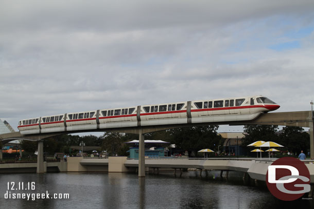 Monorail red passing by.