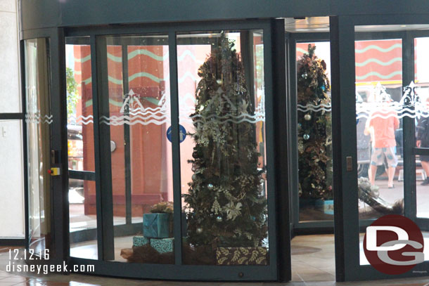 At the front entrance of the Dolphin, the revolving doors have Christmas trees