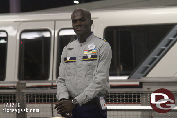 New costumes for the Monorail cast members.  The bars by their nametags are the colors of all the trains.