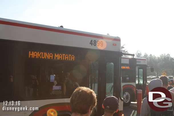 We were heading to the Animal Kingdom.  A second bus pulled up because of some scooters and slow loading on the first.