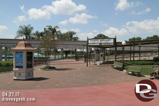 Leaving the Magic Kingdom for lunch.  The Express Monorail was closed.  The Resort line was running.  Nice to be able to walk directly to it and not have to circle around the security tents.