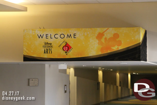 A performing arts banner on the second floor.. 