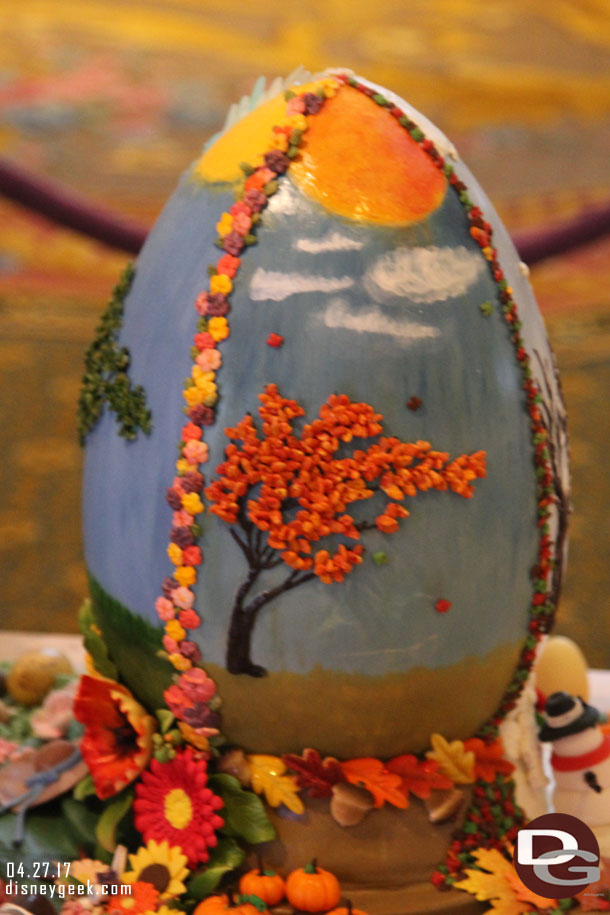 This egg represents the seasons of the year.  This is Fall.  Off to the right you can see the snowman from winter.  The other side has spring and summer.