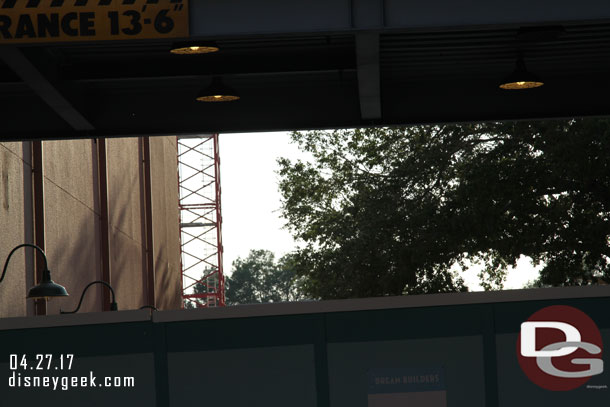 The views of the Toy Story Land construction are pretty limited from in the park.  Here you can see the base of a tower crane.