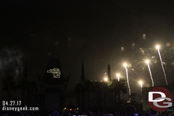 Most of the fireworks are shot off to the right of the theater.