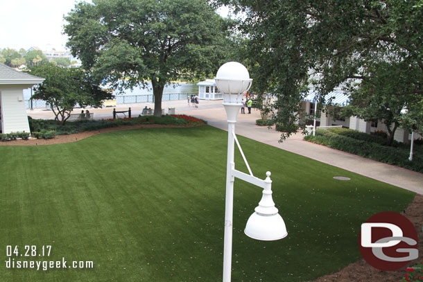 The new Village Green at the Boardwalk Resort is open. It features artificial turf now.  All the fences are now gone.