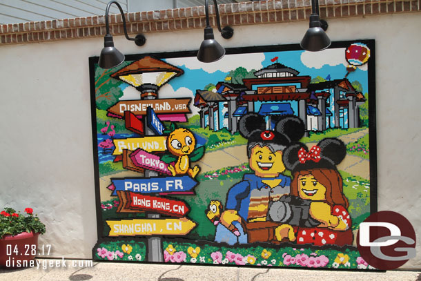 A Lego photo op featuring the Disney Parks around the world.