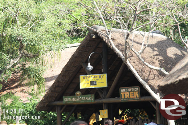 The Safari had a 45 minute stand-by wait.  We used a FastPass+ and it was under 10.