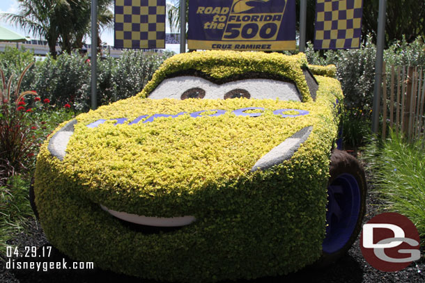 Cruz Ramirez at the Road to the Florida 500 garden near Test Track