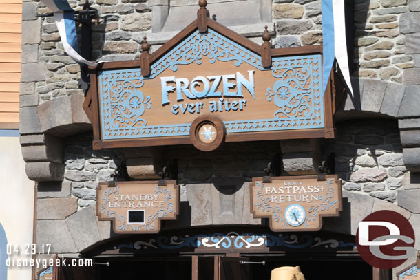 Time for our Frozen FastPass+.  The posted Standby was 120 minutes.  (Very hard to read in this picture I know).