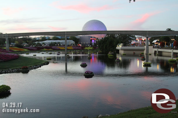 Looking toward Future World as the sun set.