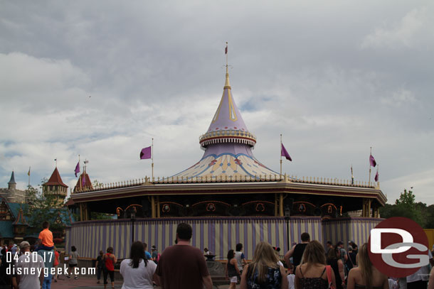 The carrousel is still under wraps in Fantasyland.