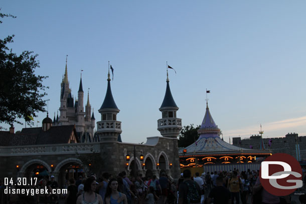 Fantasyland as the lights come on this evening.