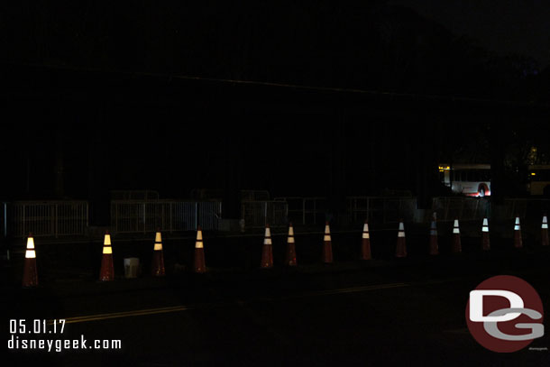 Looks like the new bus stop concrete was poured.  (Hard to tell in the dark).