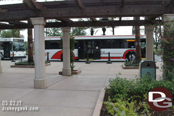 The bus drop off area has this one shade structure but it does nothing for rain.