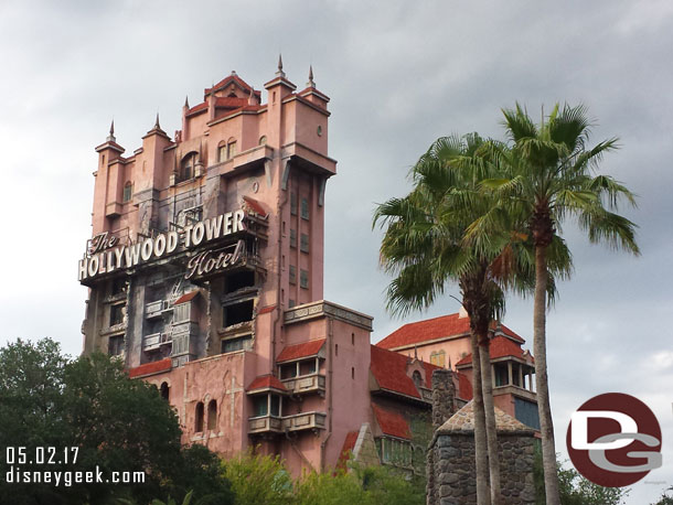 Looking up at the Tower of Terror before boarding the 6:20pm bus to the Magic Kingdom.