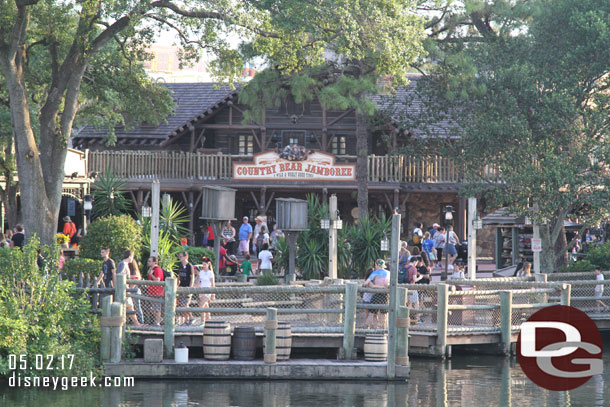 Frontierland from Liberty Square.  The Country Bear Jamboree in the distance.