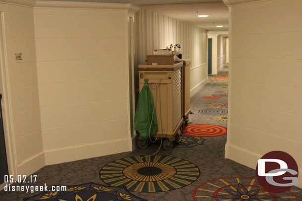 On the way back to the room.  This housekeeping cart was in the hallway for three or four of the nights.