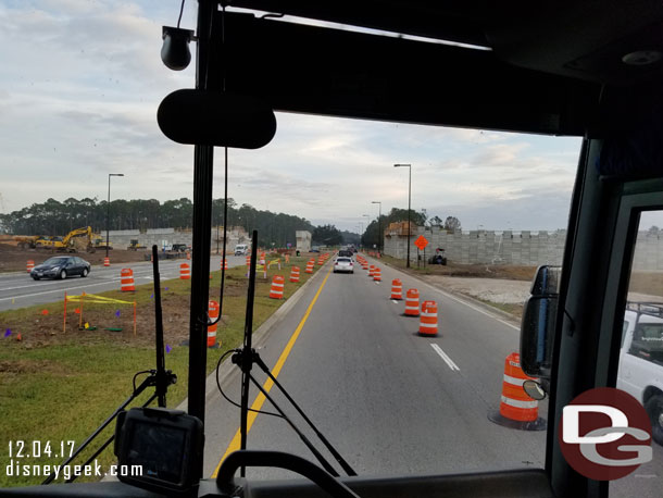 On Victory Way heading toward Art of Animation/Pop Century, they had it down to one lane this morning.