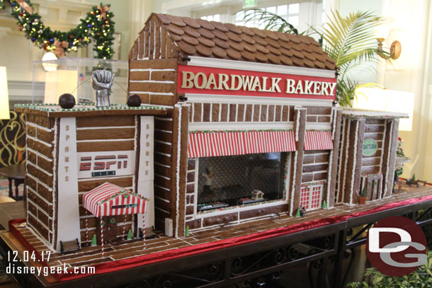 The lobby features a gingerbread recreation of the Boardwalk this year.