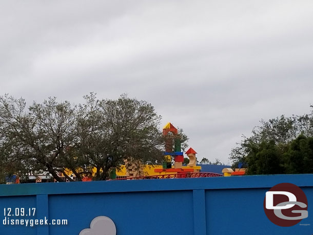 Looking toward Toy Story Land, you can see a little of the Slinky Dog Coaster.