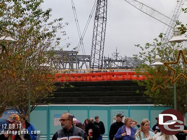 Star Wars: Galaxy's Edge rising above the end of Pixar Place.