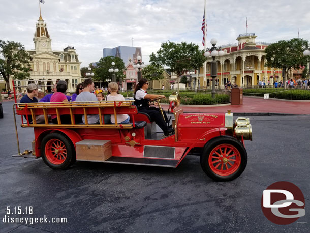 The Main Street Fire Truck was making the rounds this morning.  It was 8:30 and the park did not open till 9:00am.  