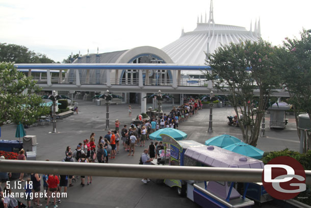 Space Mountain was backed up too.  Wonder if they have not opened the queues yet or just a hold up funneling into the queue.