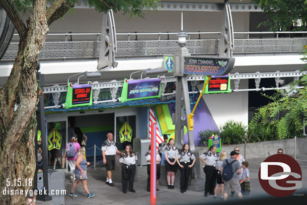 Cast Member training at Buzz Lightyear.  The queue absorbed the line of guests and now a reception line of cast members to enter.